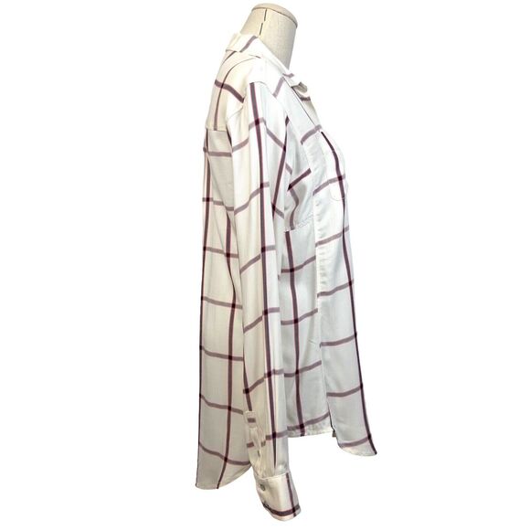 Stylus Women's White Red 100% Rayon Window Pane Button Down Flannel Shirt Size S - Picture 3 of 8